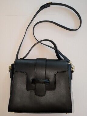 Valentina Fiore Black Leather Crossbody Bag